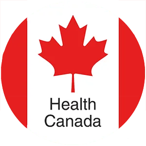 Logo de Health Canada, indicando certificación oficial de seguridad y calidad de los productos